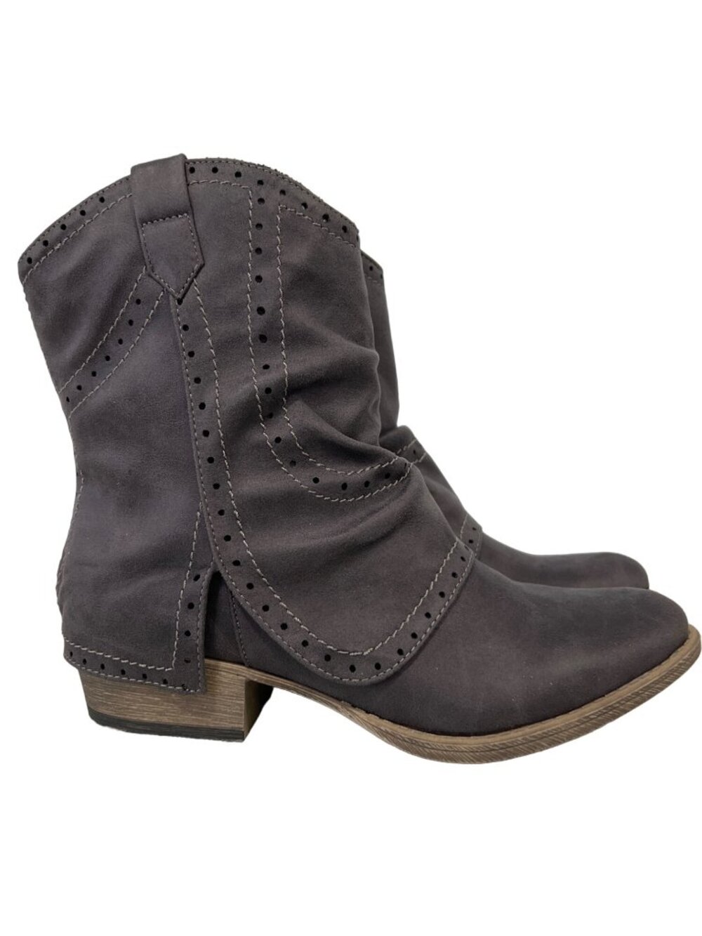 Very G B Don Boots Size 7 Gray Foldover Faux Leather Perforated Block Heel NEW